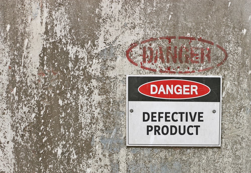 Defective Product warning sign